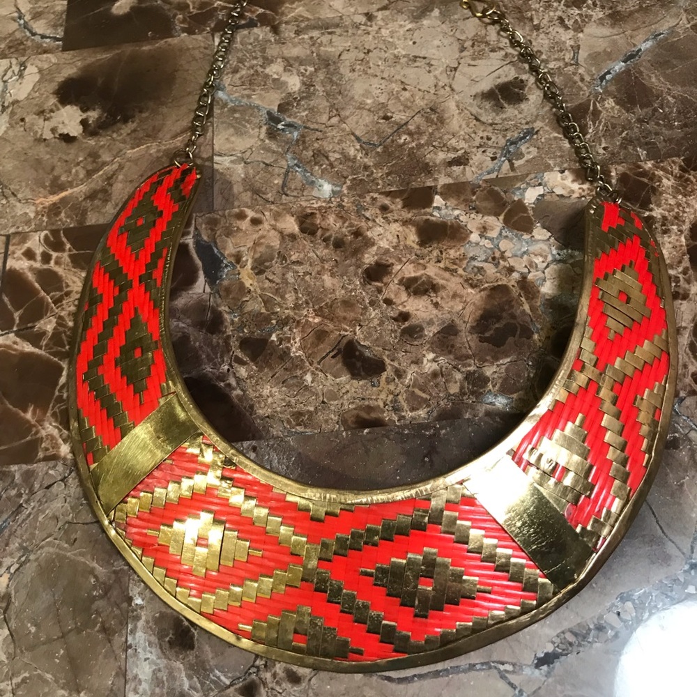 Boho rific brass tribal collar cuff necklace